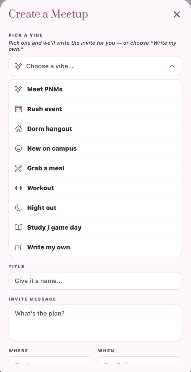 Create a Meetup with a vibe picker